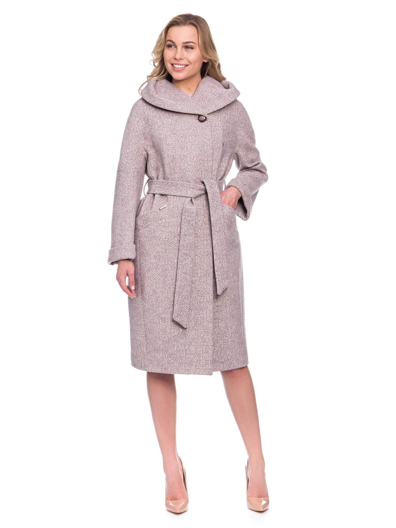Женское демисезонное пальто в французском стиле из шерсти с капюшоном и поясом