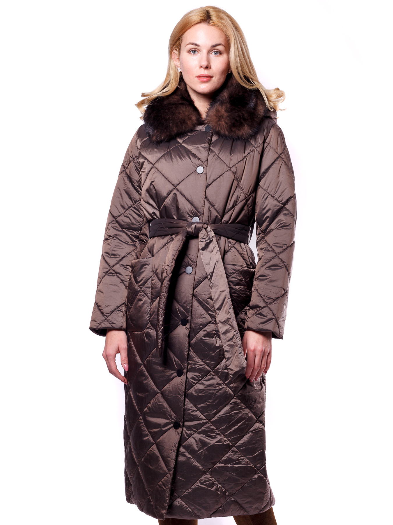 Длинное утеплённое стёганное болоньевое пальто