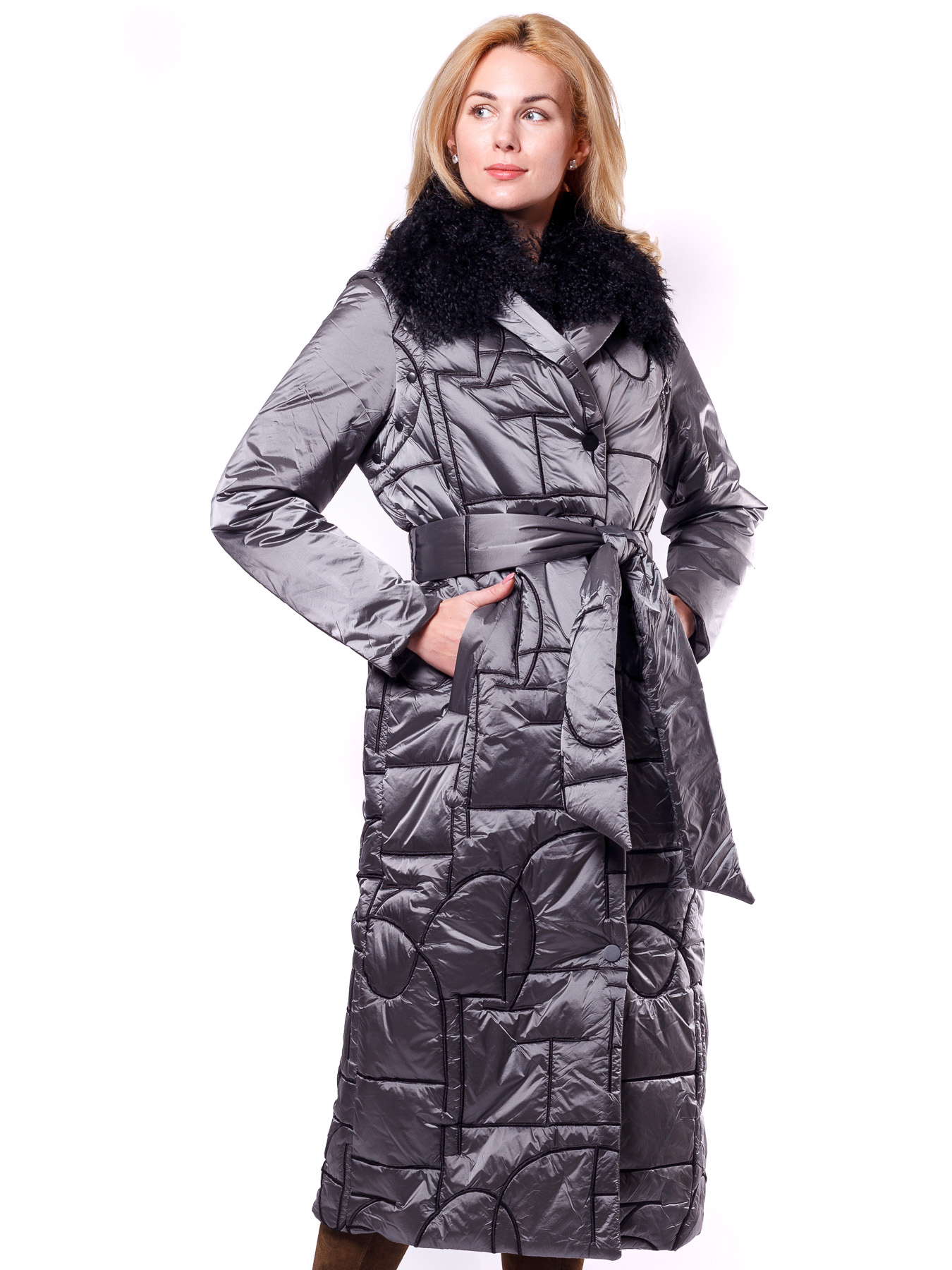 Длинное утеплённое болоньевое стёганное пальто-трансформер