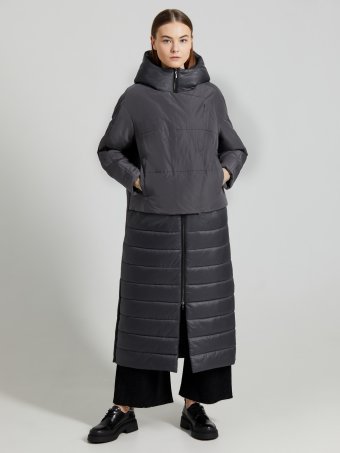 Женское утеплённое пальто с имитацией жилета и боковыми шлицами на кнопках